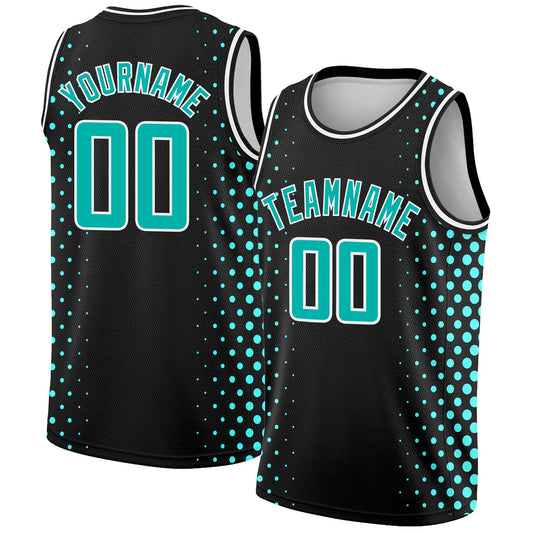 Custom Black Aqua-White Halftone Authentic City Edition Basketball Jersey - Main View