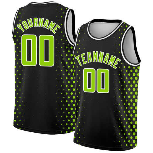 Custom Black Neon Green-White Halftone Authentic City Edition Basketball Jersey - Main View