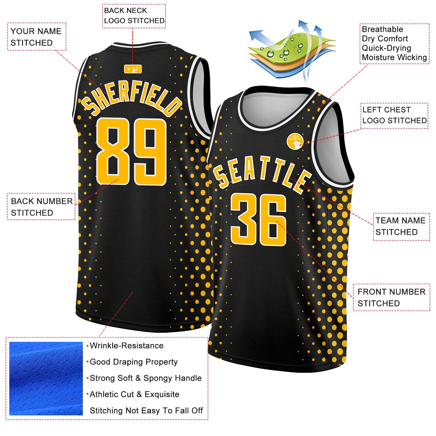 Custom Black Gold-White Halftone Authentic City Edition Basketball Jersey view 2