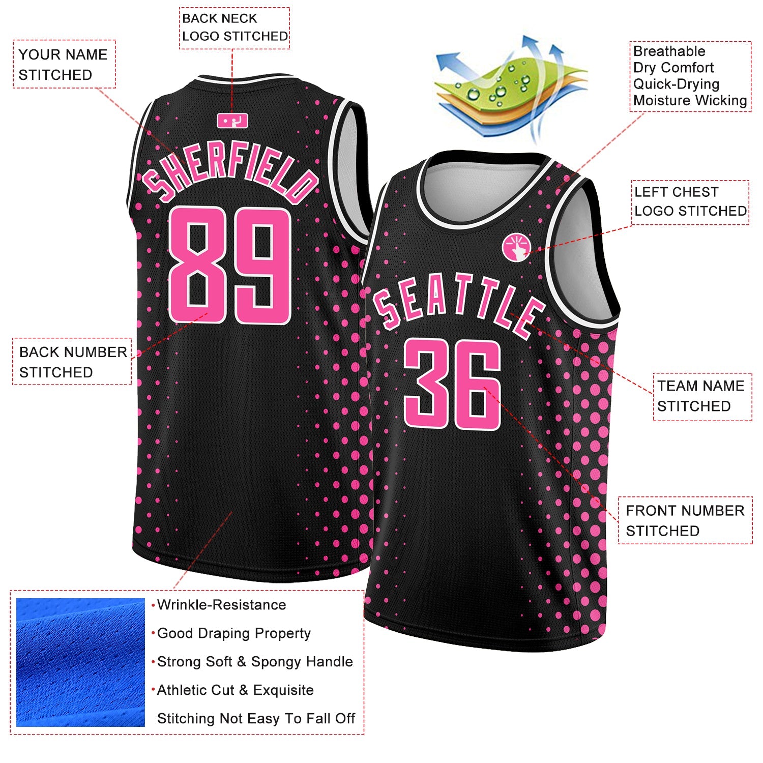Custom Black Pink-White Halftone Authentic City Edition Basketball Jersey view 2