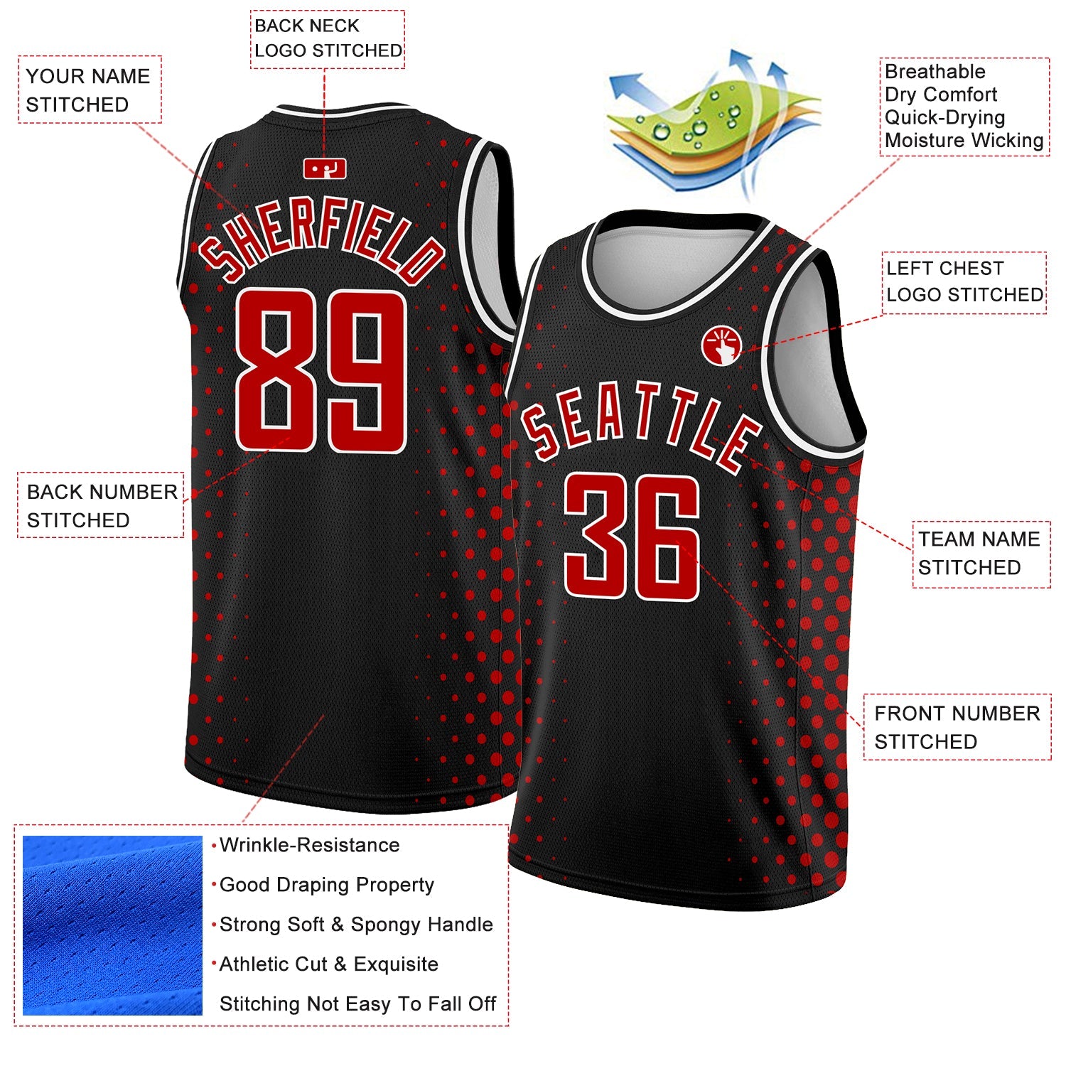 Custom Black Red-White Halftone Authentic City Edition Basketball Jersey view 2