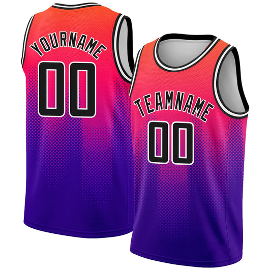 Custom Neon Pink Black-Purple 3D Pattern Design Halftone Gradient Authentic City Edition Basketball Jersey - Main View