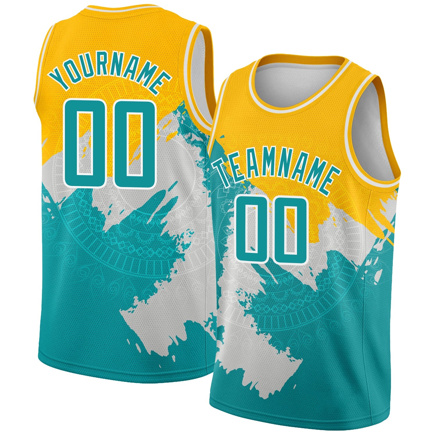 Custom Gold Aqua-White 3D Pattern Design Religion Authentic Basketball Jersey - Main View