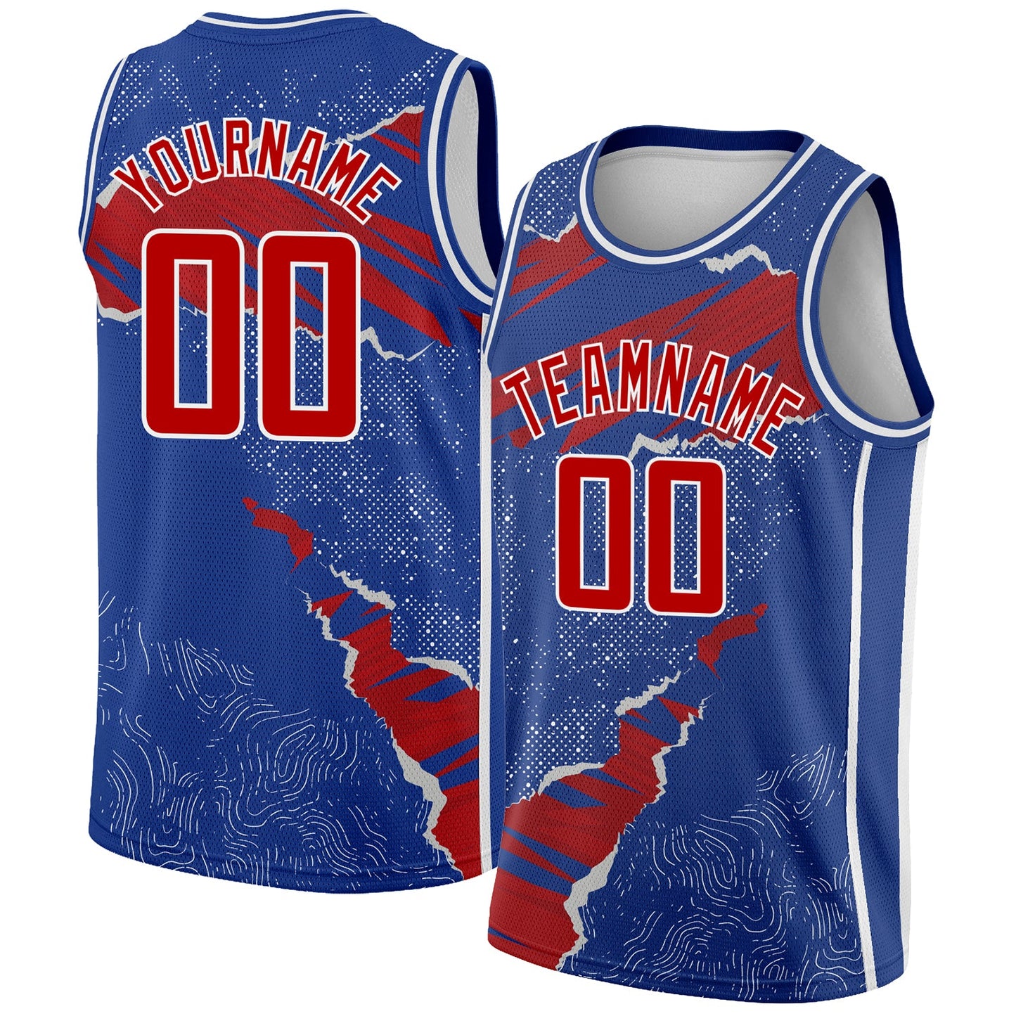 Custom Royal Red-White 3D Pattern Design Torn Paper Style Authentic Basketball Jersey - Main View