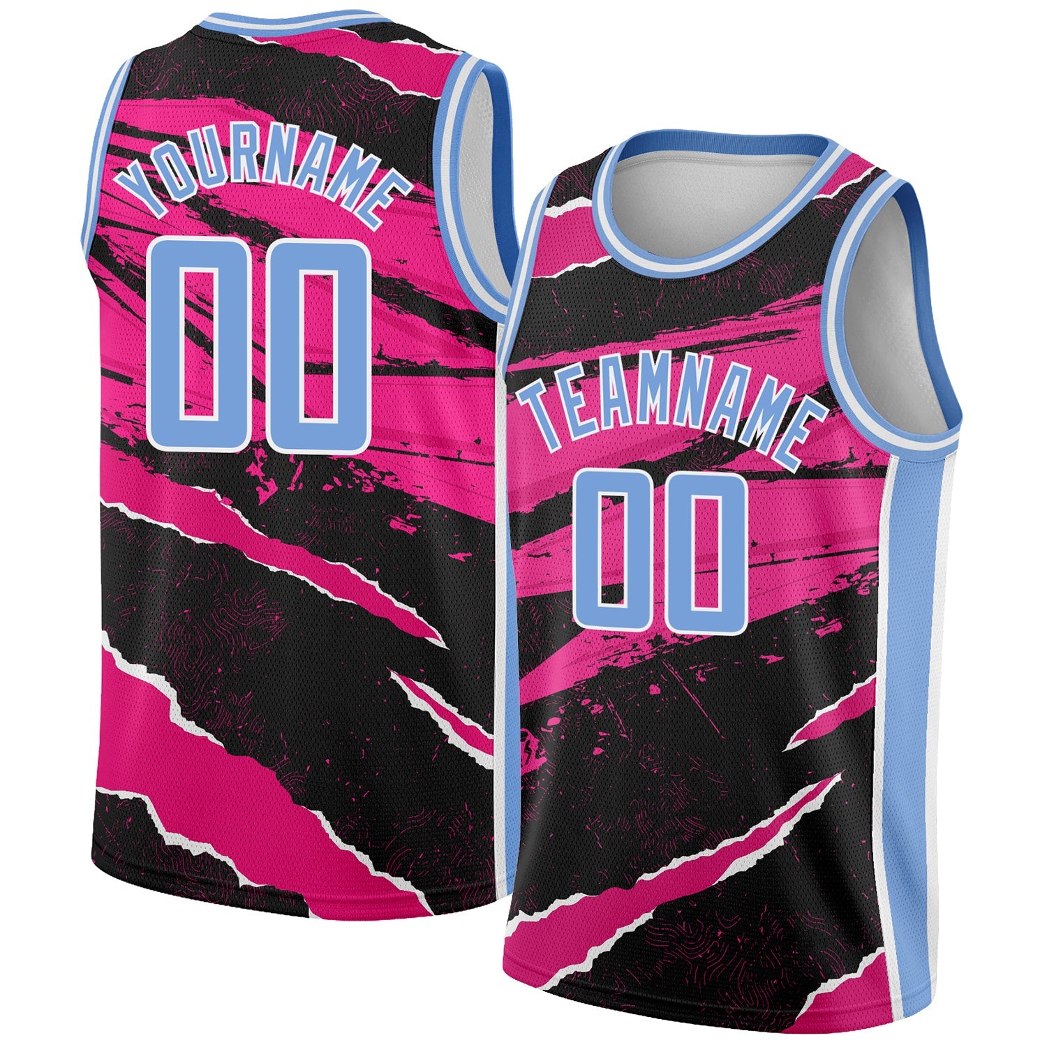 Custom Black Light Blue-Pink 3D Pattern Design Torn Paper Style Authentic Basketball Jersey - Main View