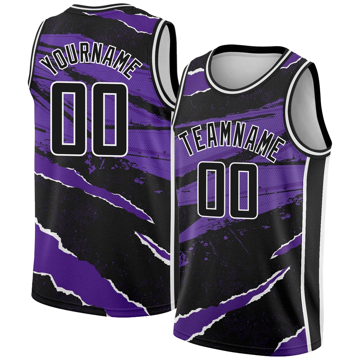 Custom Black Purple-White 3D Pattern Design Torn Paper Style Authentic Basketball Jersey - Main View