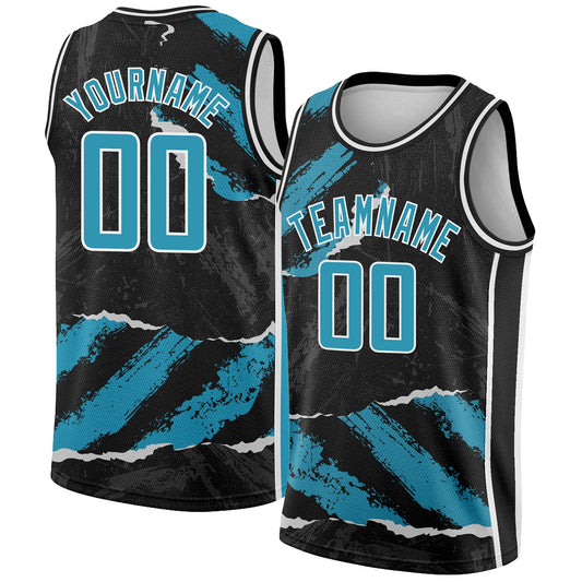Custom Black Panther Blue-White 3D Pattern Design Torn Paper Style Authentic Basketball Jersey - Main View