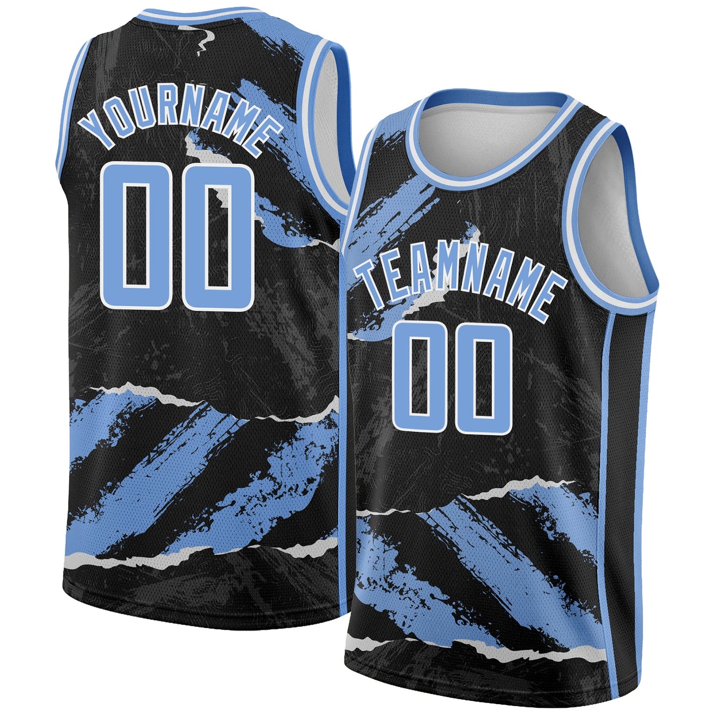 Custom Black Light Blue-White 3D Pattern Design Torn Paper Style Authentic Basketball Jersey - Main View