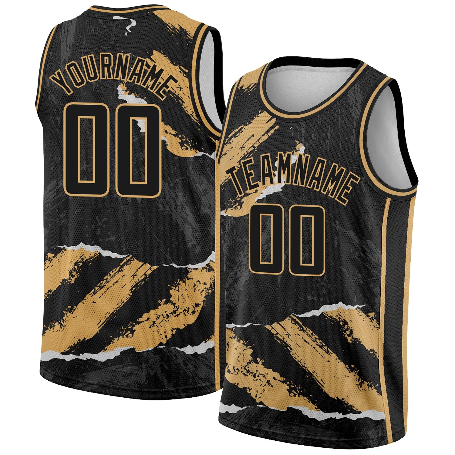 Custom Black Old Gold 3D Pattern Design Torn Paper Style Authentic Basketball Jersey - Main View