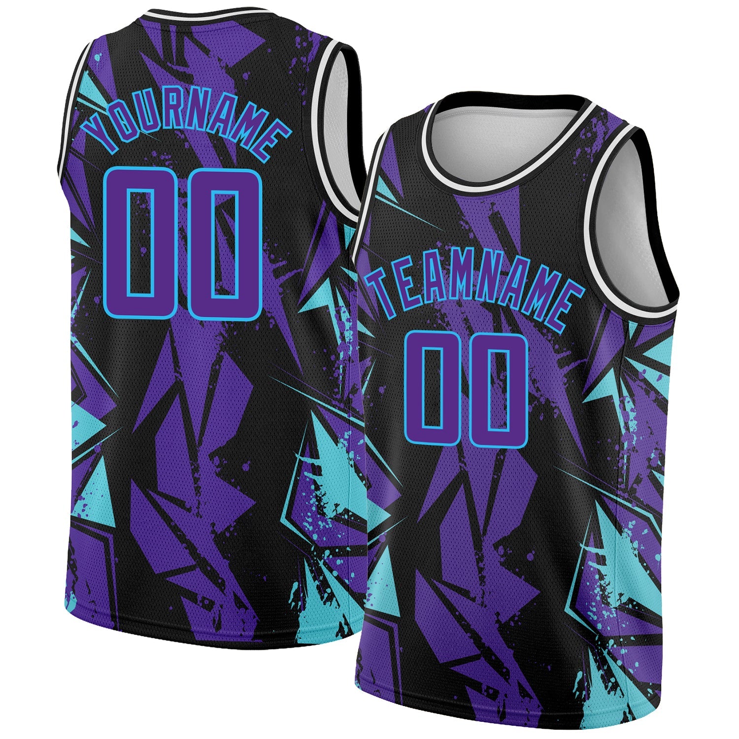 Custom Black Purple-Sky Blue 3D Pattern Design Geometric Shapes Authentic Basketball Jersey - Main View