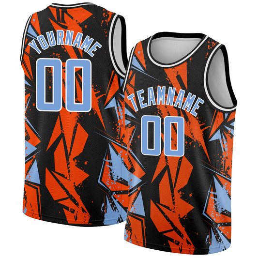 Custom Black Light Blue-Orange 3D Pattern Design Geometric Shapes Authentic Basketball Jersey - Main View