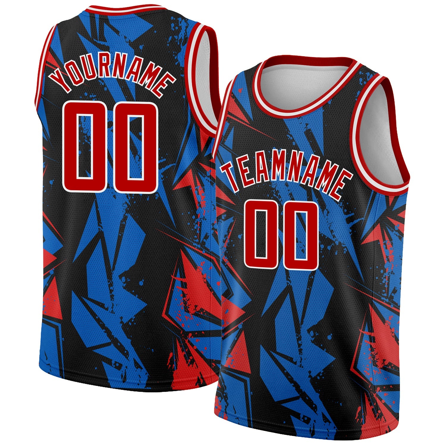 Custom Black Red-Blue 3D Pattern Design Geometric Shapes Authentic Basketball Jersey - Main View