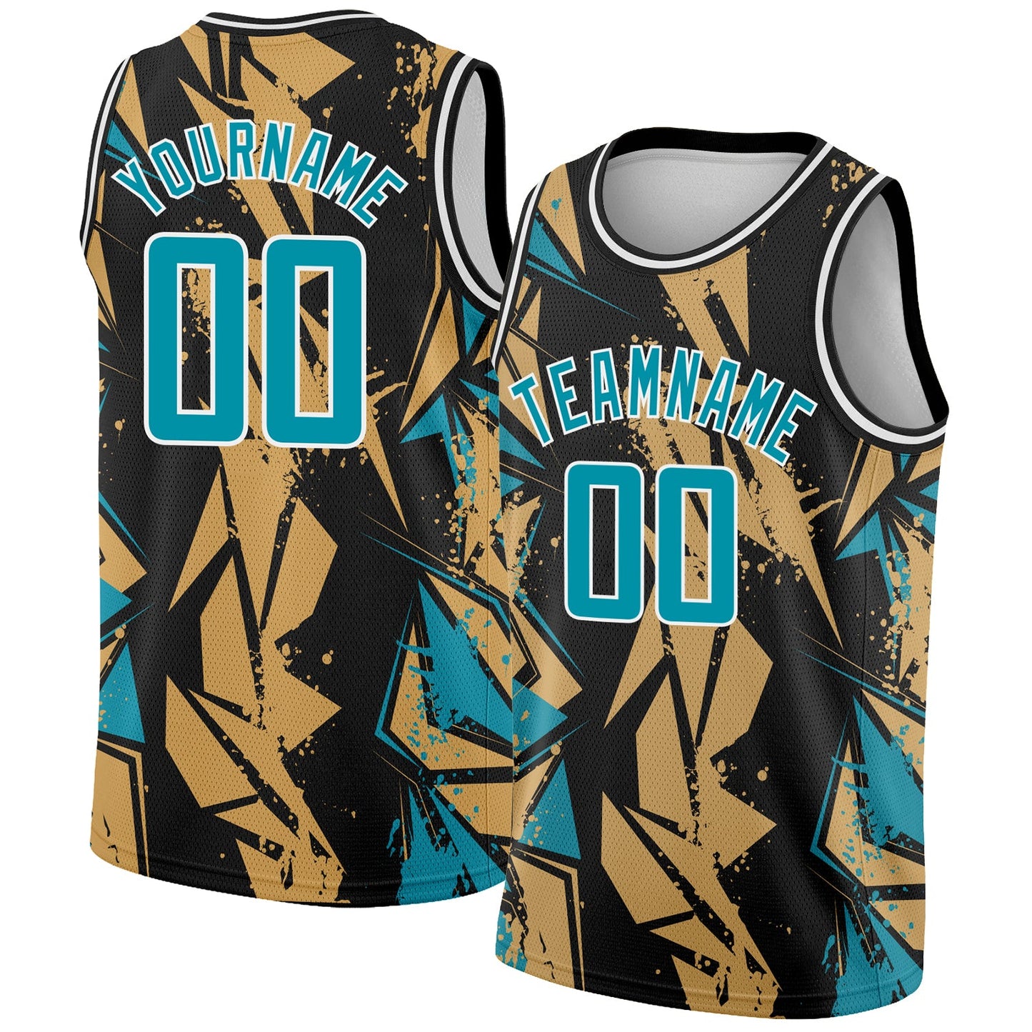 Custom Black Panther Blue-Old Gold 3D Pattern Design Geometric Shapes Authentic Basketball Jersey - Main View
