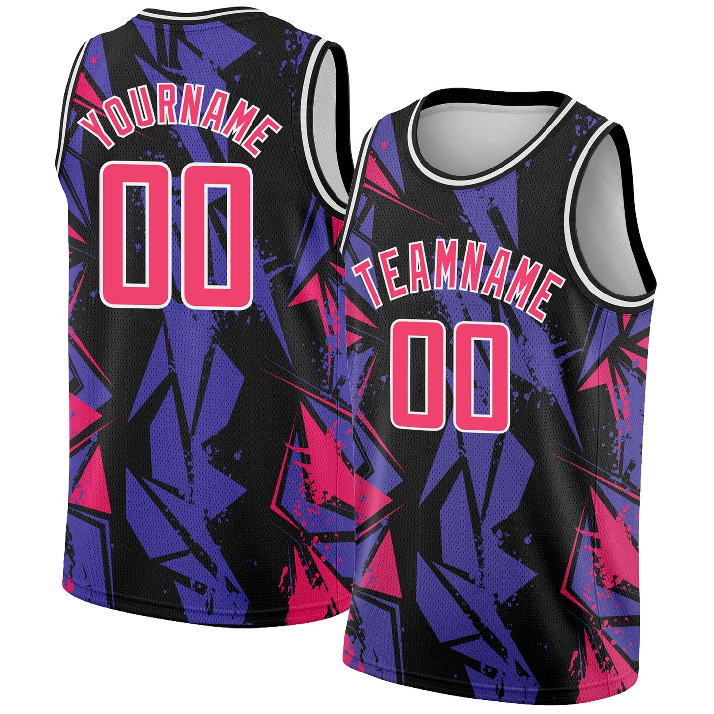 Custom Black Pink-Purple 3D Pattern Design Geometric Shapes Authentic Basketball Jersey - Main View