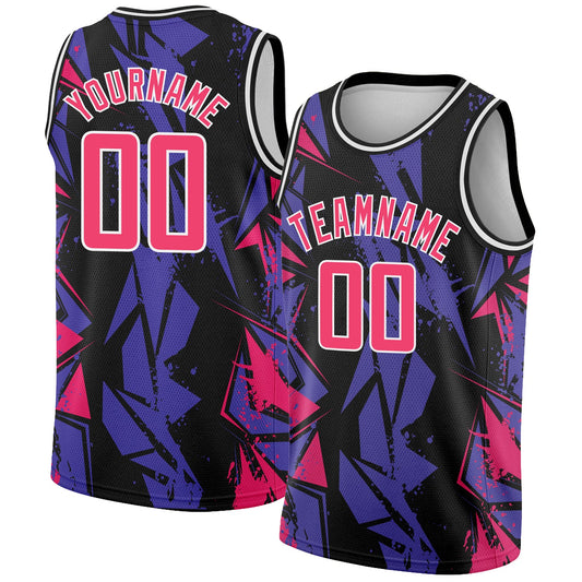 Custom Black Pink-Purple 3D Pattern Design Geometric Shapes Authentic Basketball Jersey - Main View