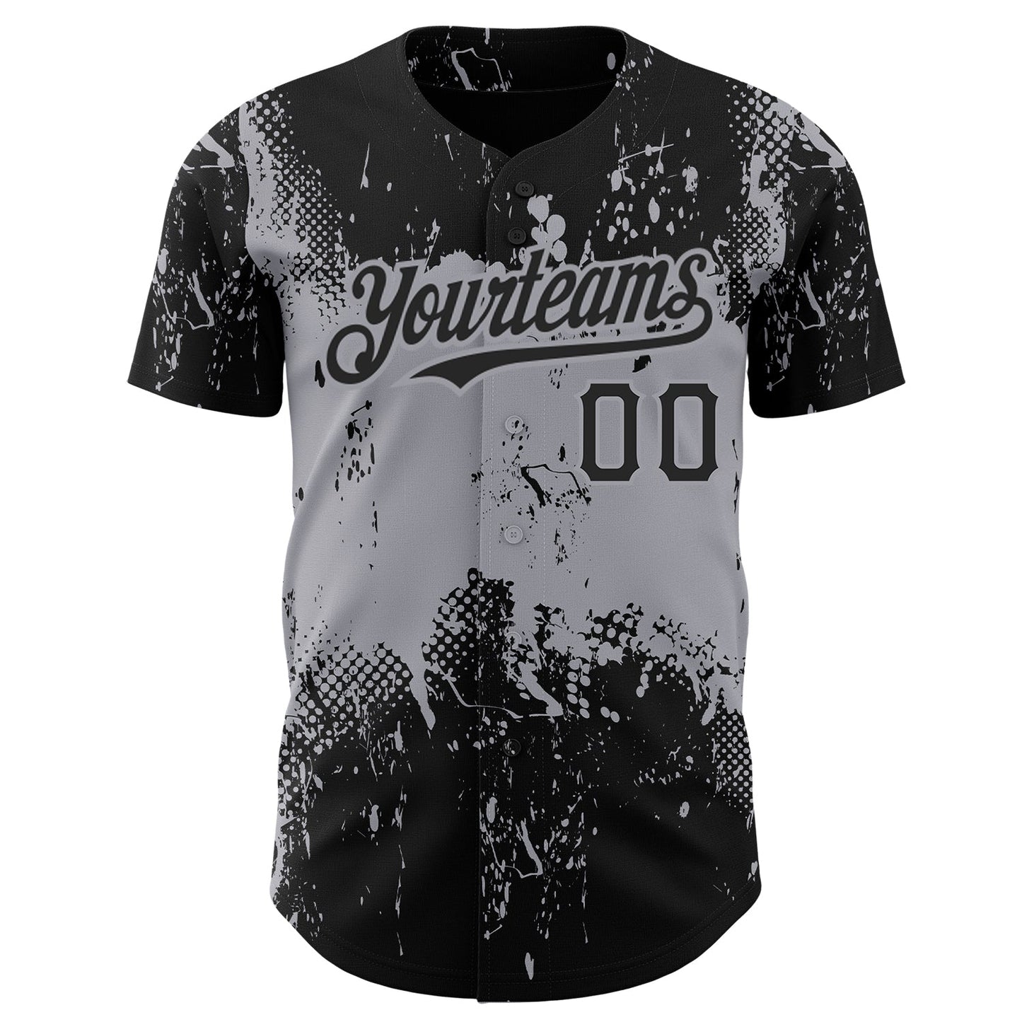 Custom Black Gray 3D Pattern Design Abstract Splatter Grunge Art Authentic Baseball Jersey view 2