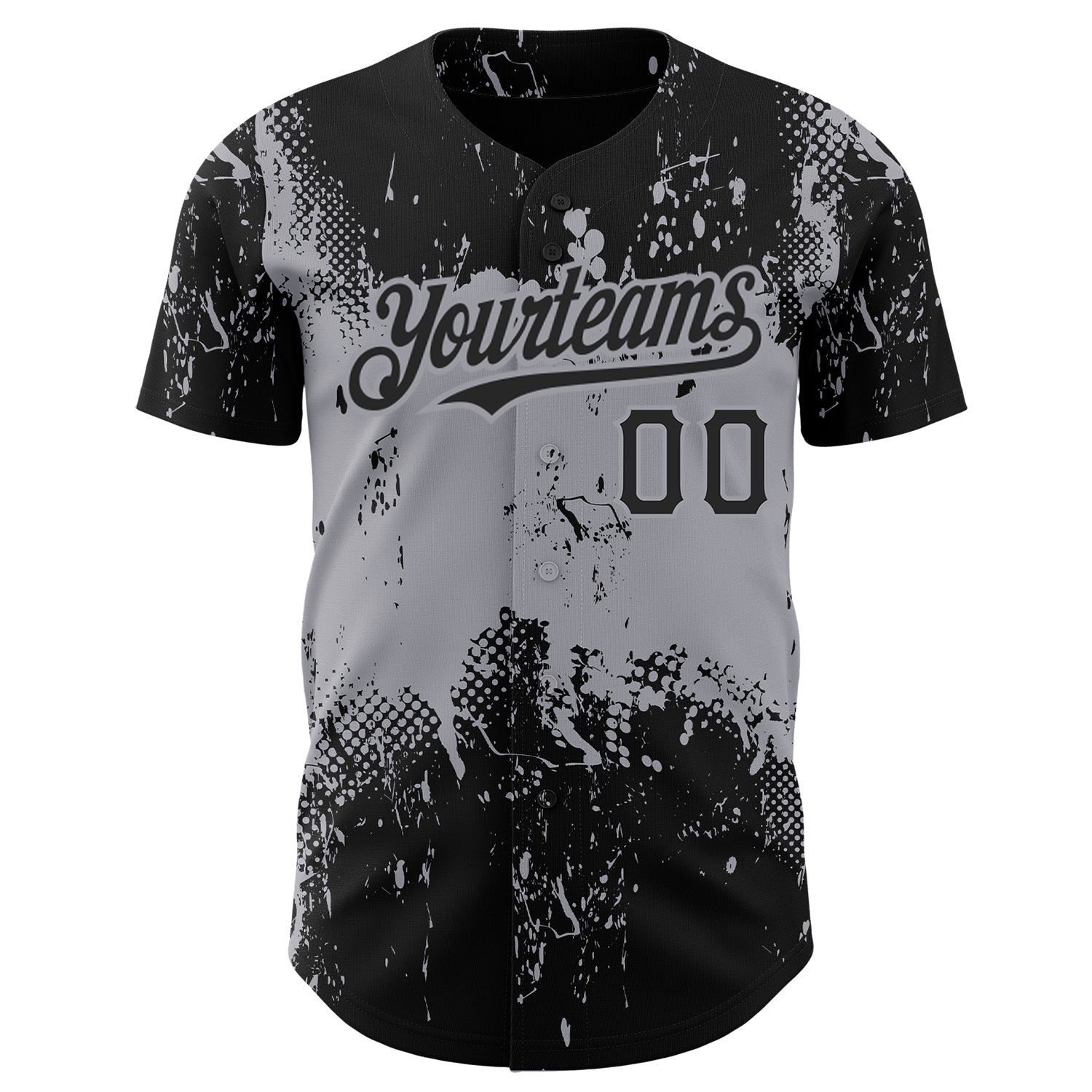 Custom Black Gray 3D Pattern Design Abstract Splatter Grunge Art Authentic Baseball Jersey view 2