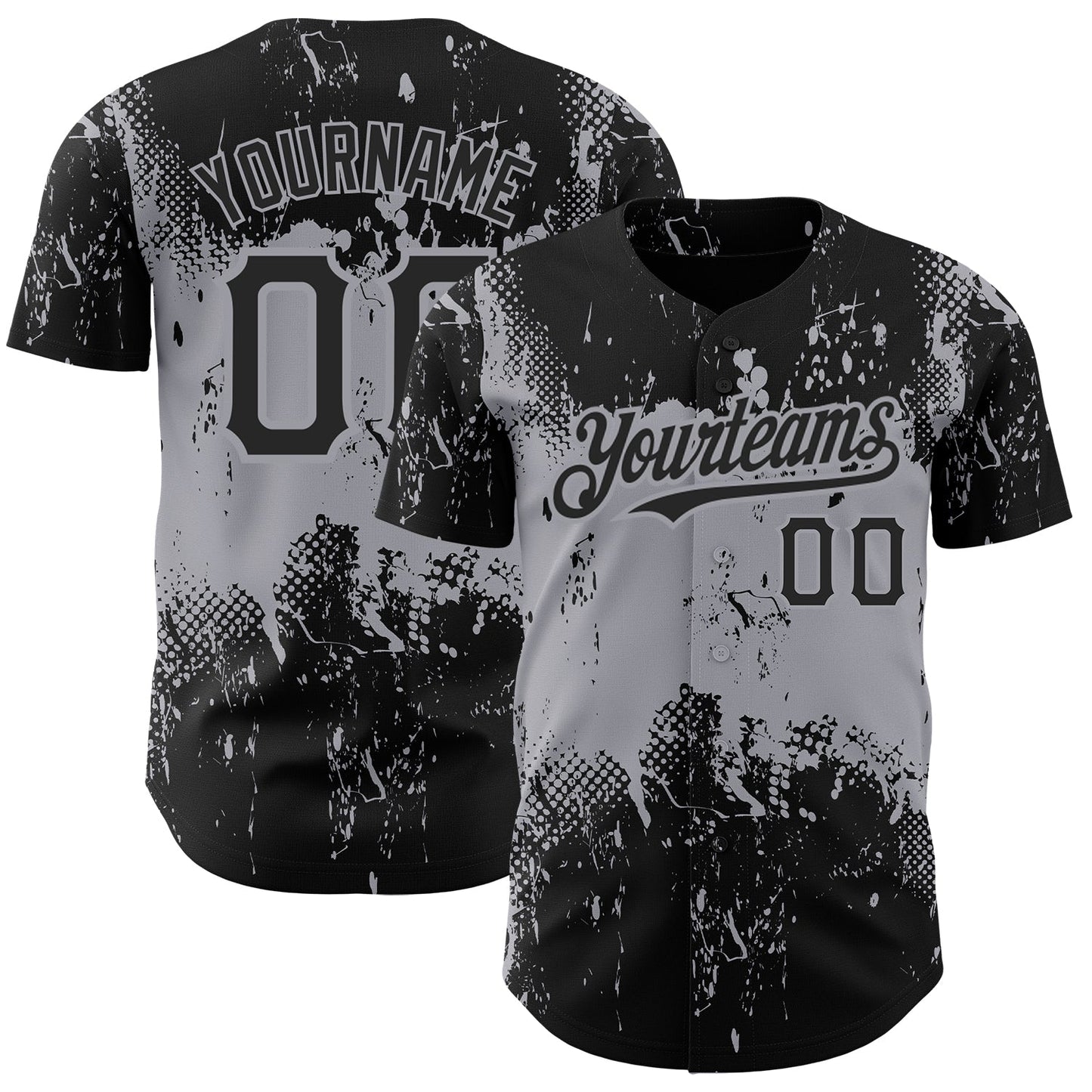 Custom Black Gray 3D Pattern Design Abstract Splatter Grunge Art Authentic Baseball Jersey - Main View
