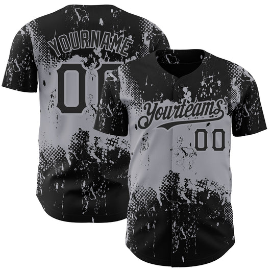 Custom Black Gray 3D Pattern Design Abstract Splatter Grunge Art Authentic Baseball Jersey - Main View