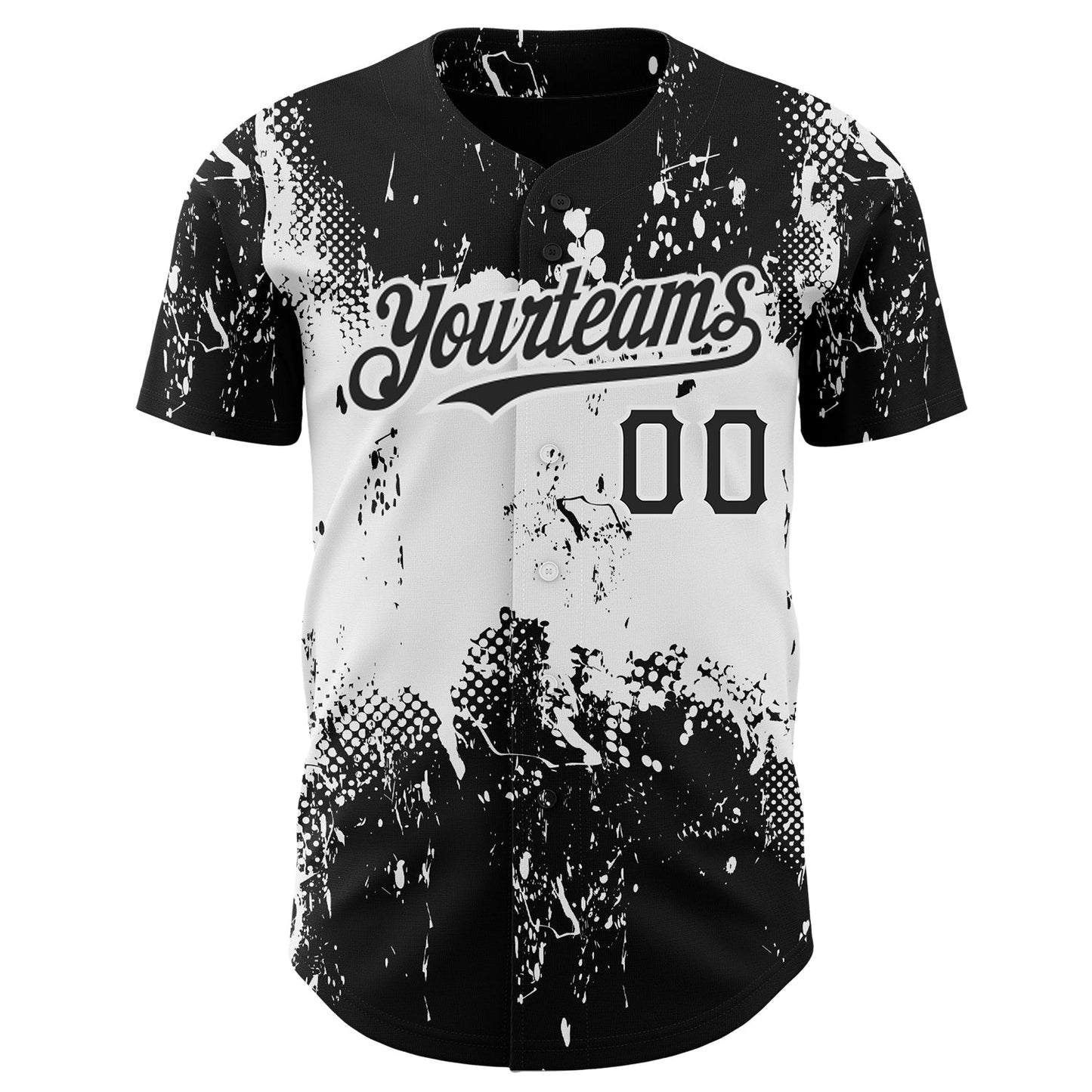 Custom Black White 3D Pattern Design Abstract Splatter Grunge Art Authentic Baseball Jersey view 2