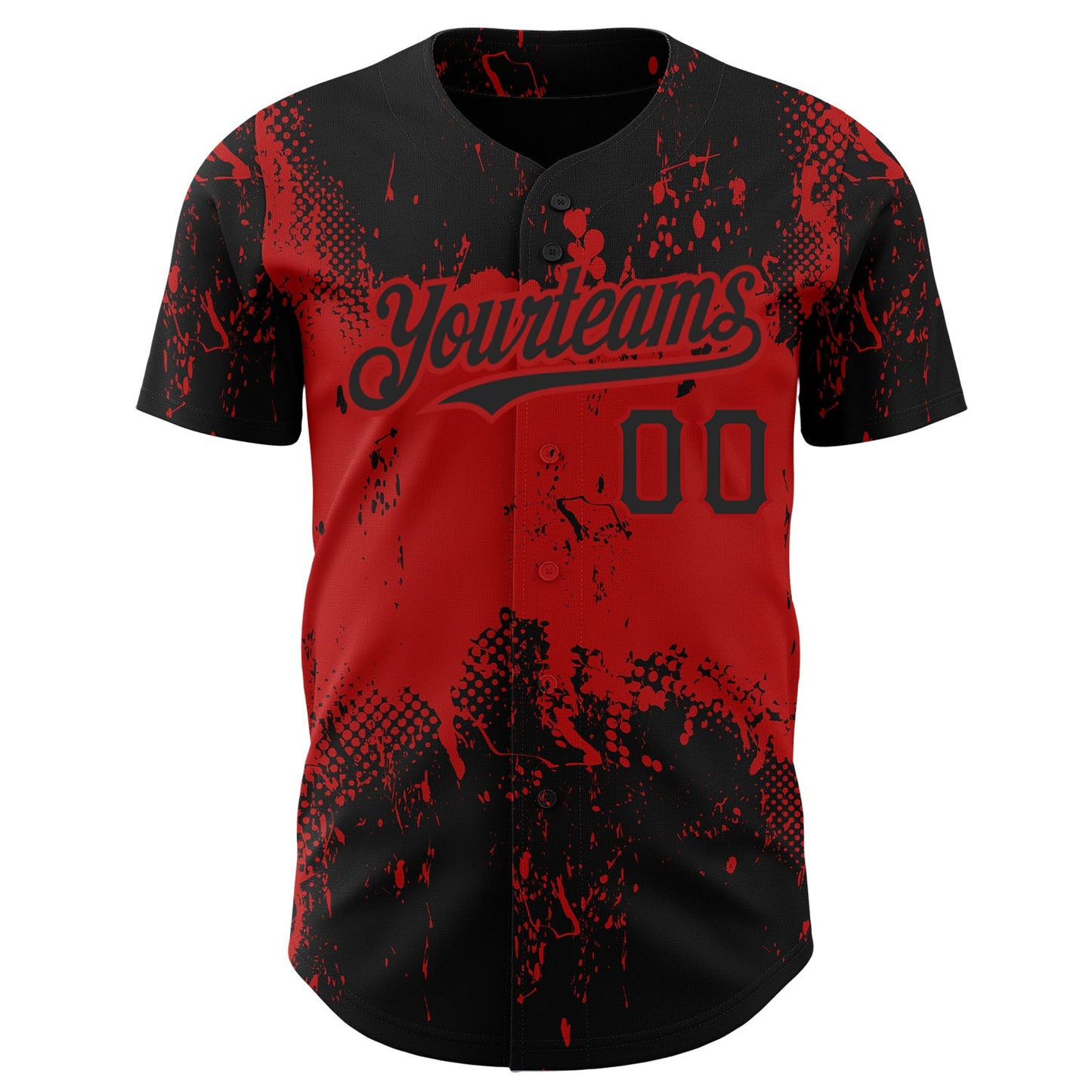 Custom Black Red 3D Pattern Design Abstract Splatter Grunge Art Authentic Baseball Jersey view 2