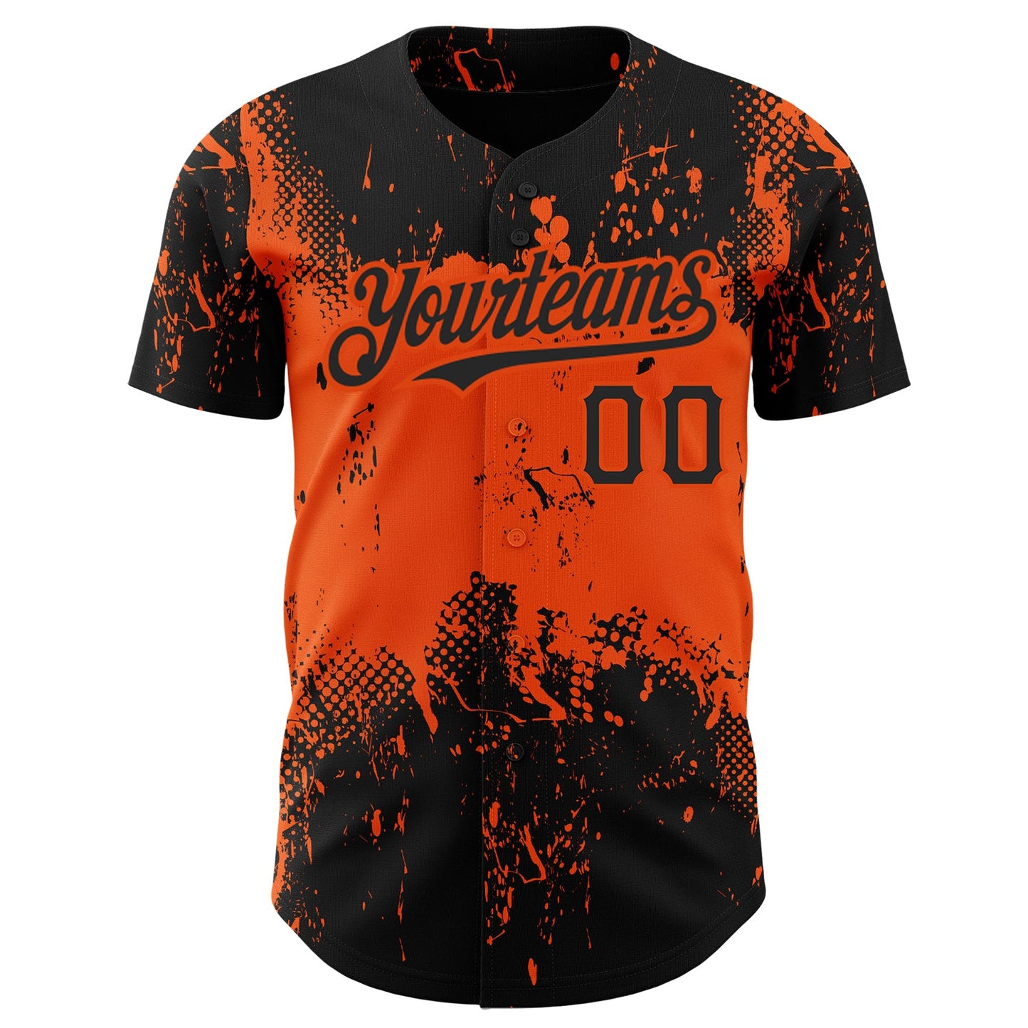 Custom Black Orange 3D Pattern Design Abstract Splatter Grunge Art Authentic Baseball Jersey view 2