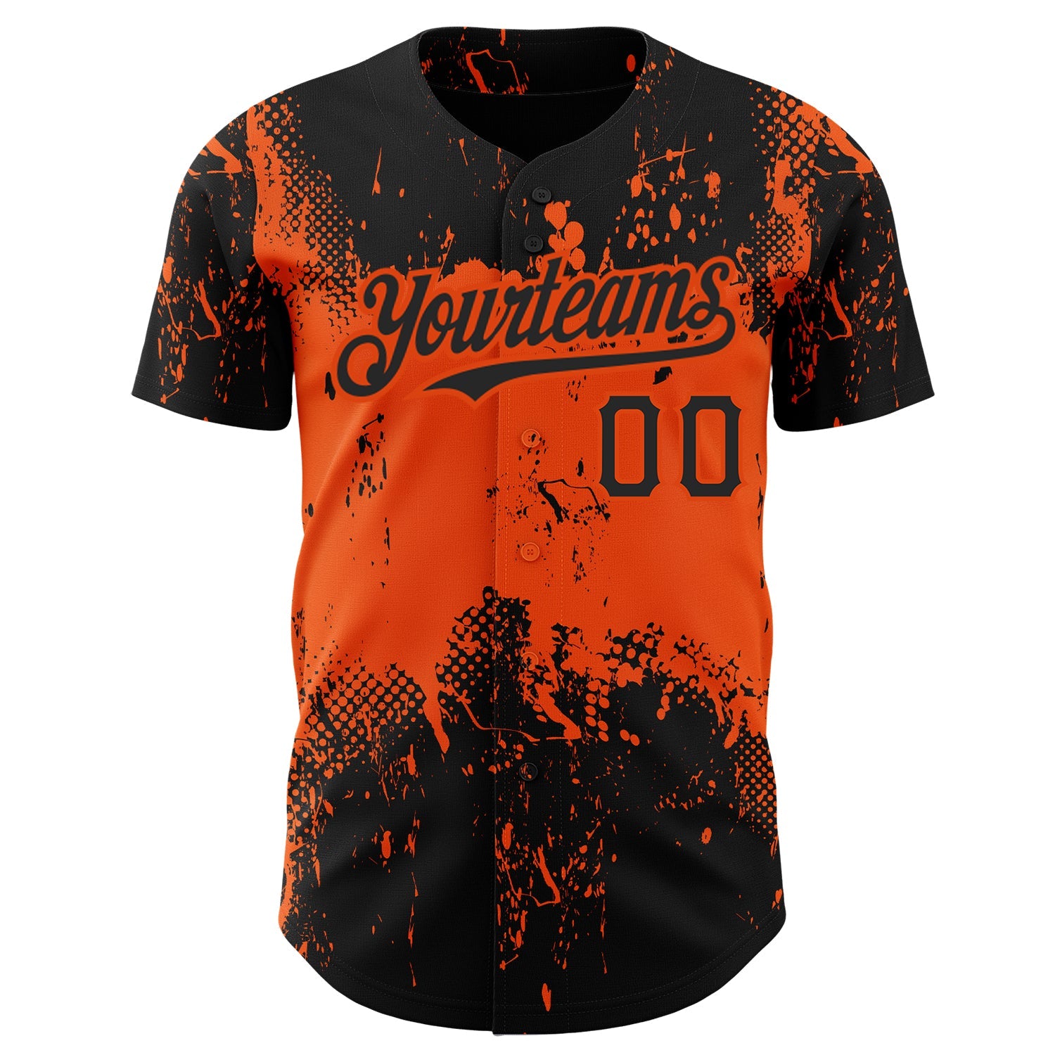 Custom Black Orange 3D Pattern Design Abstract Splatter Grunge Art Authentic Baseball Jersey view 2