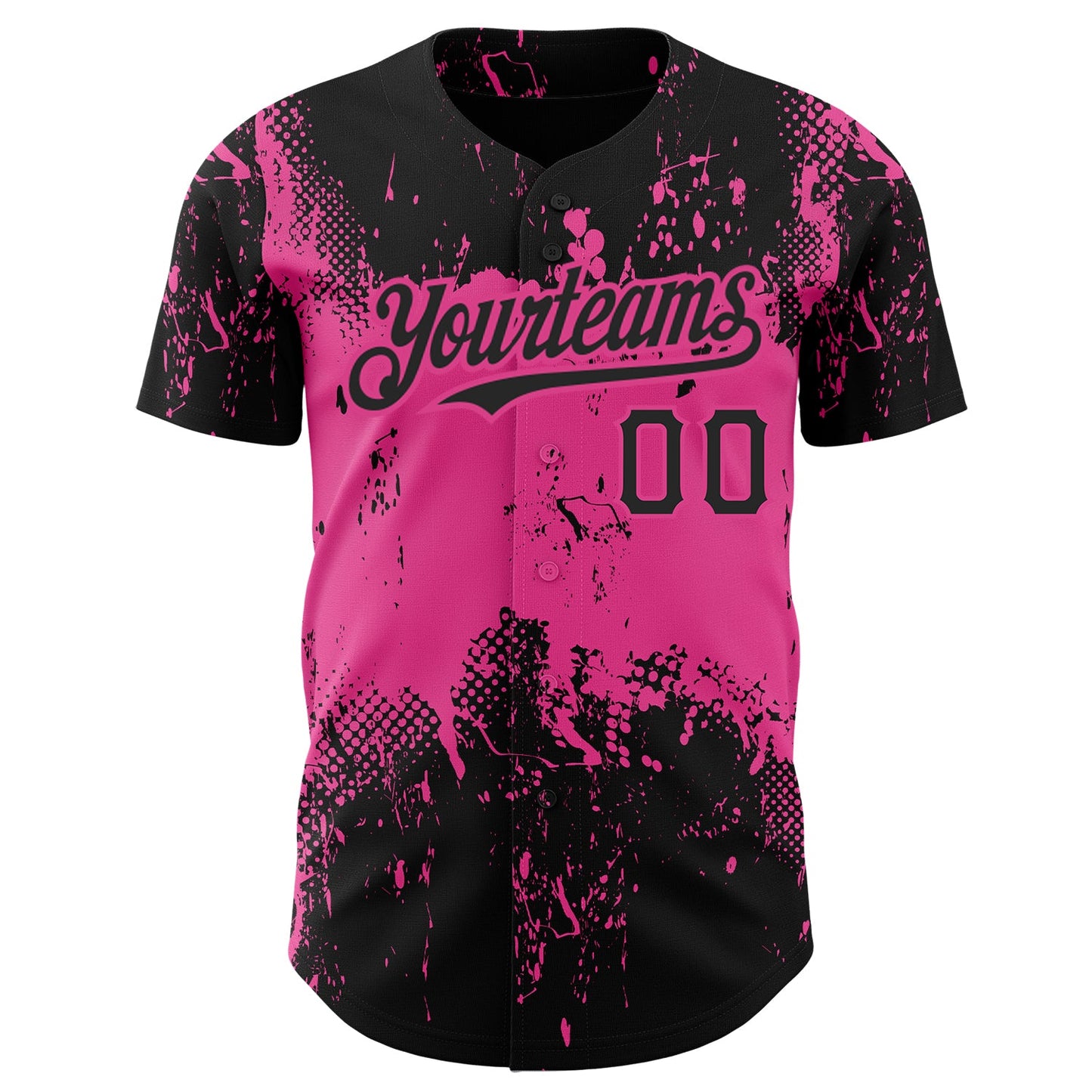 Custom Black Pink 3D Pattern Design Abstract Splatter Grunge Art Authentic Baseball Jersey view 2