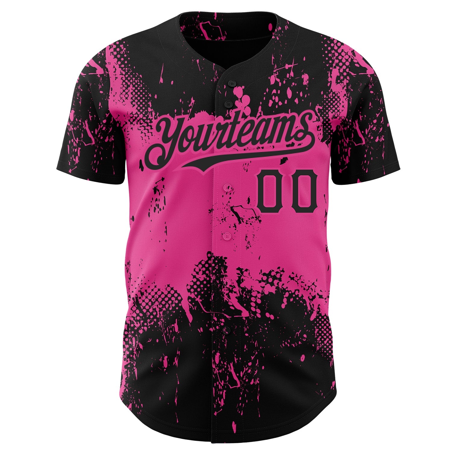 Custom Black Pink 3D Pattern Design Abstract Splatter Grunge Art Authentic Baseball Jersey view 2