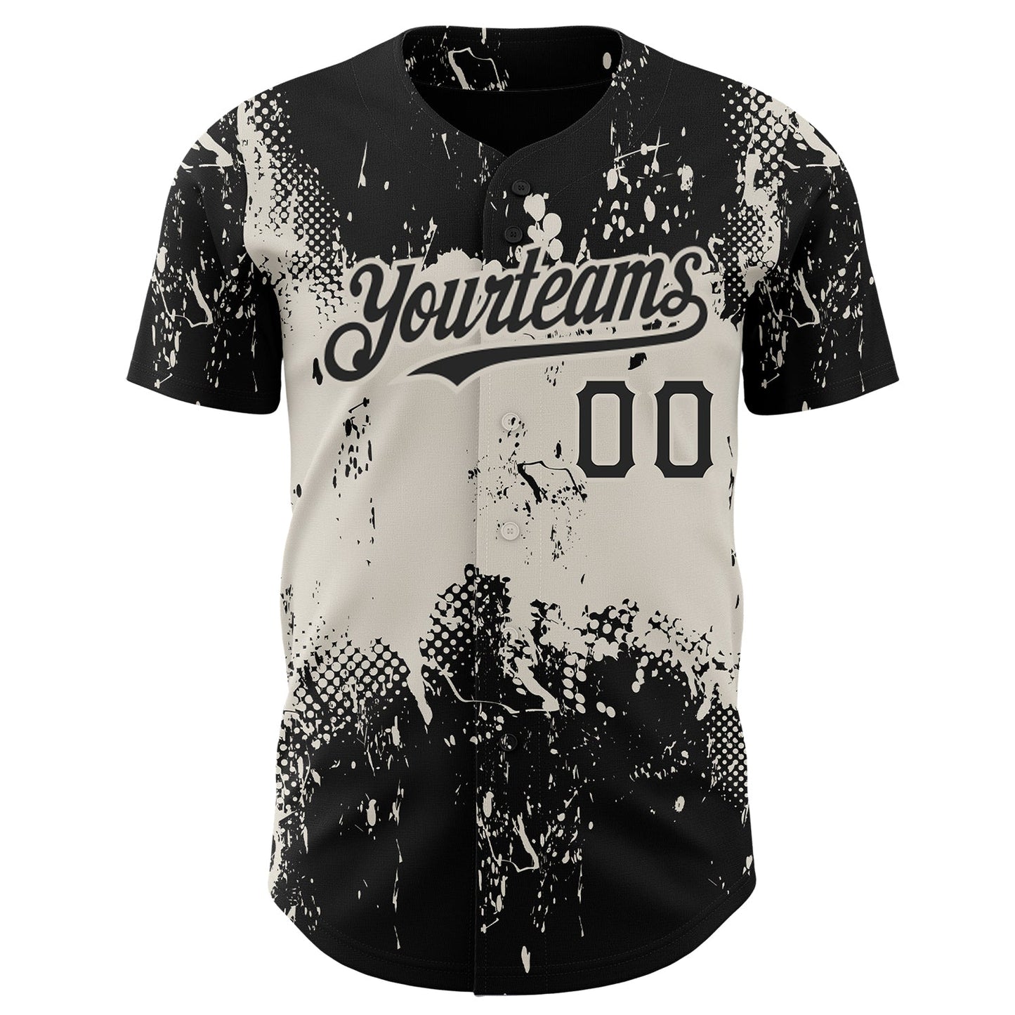 Custom Black Cream 3D Pattern Design Abstract Splatter Grunge Art Authentic Baseball Jersey view 2