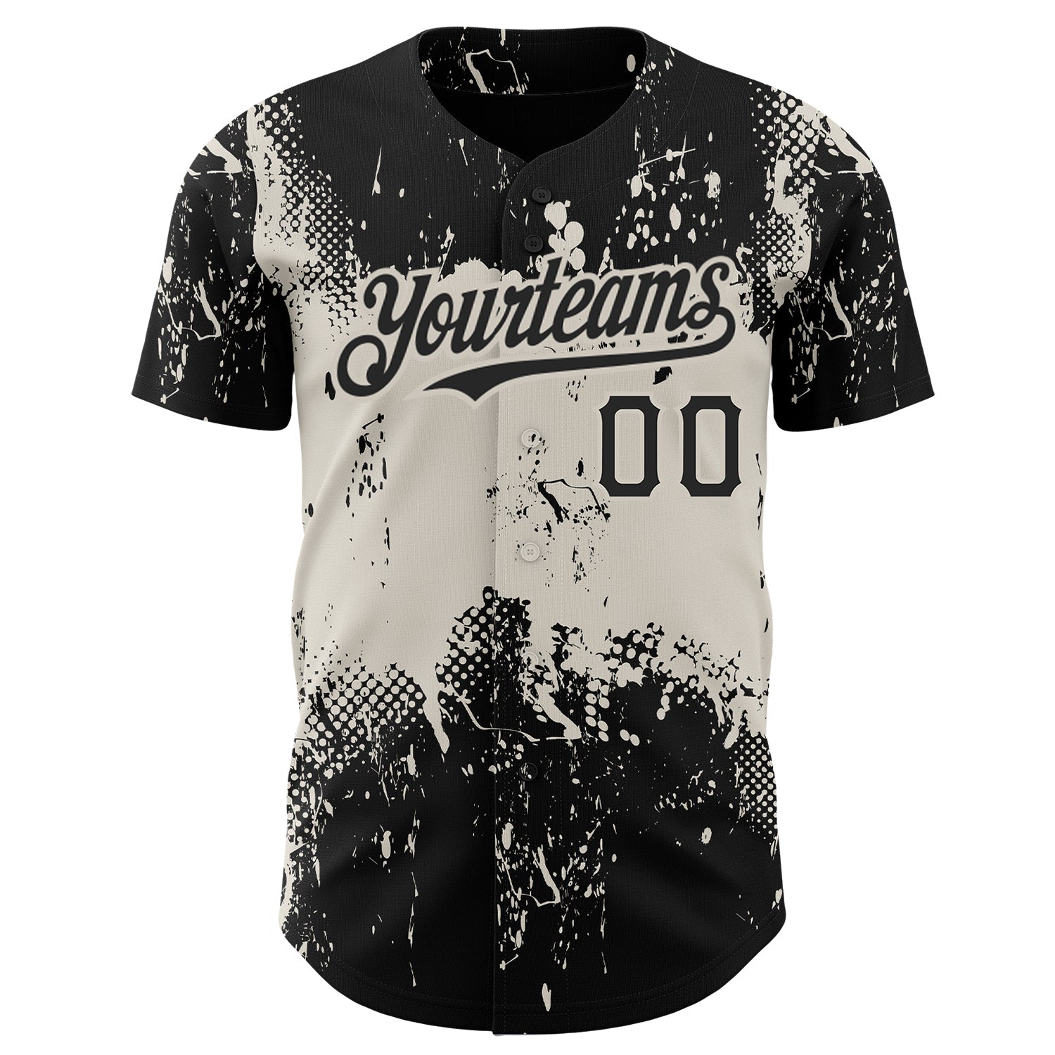 Custom Black Cream 3D Pattern Design Abstract Splatter Grunge Art Authentic Baseball Jersey view 2