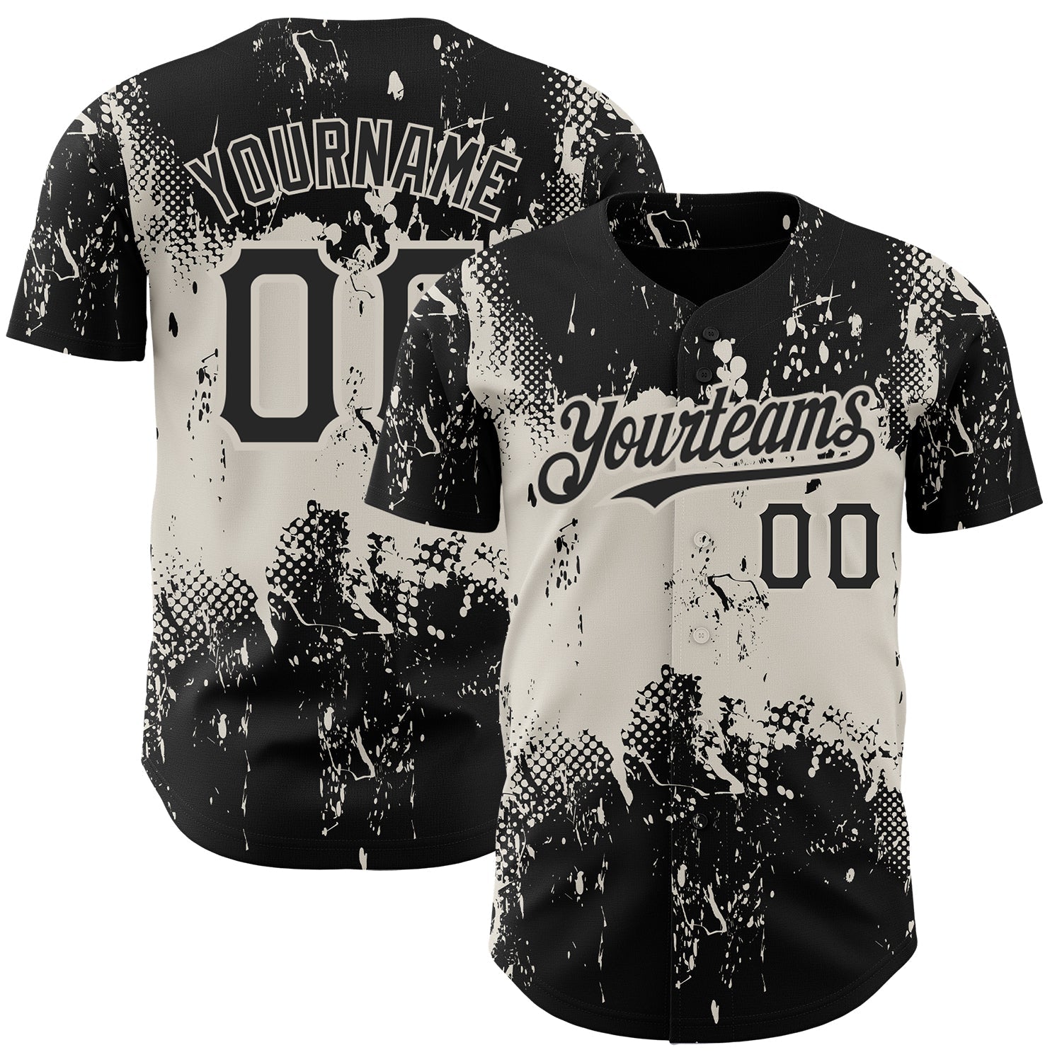 Custom Black Cream 3D Pattern Design Abstract Splatter Grunge Art Authentic Baseball Jersey - Main View