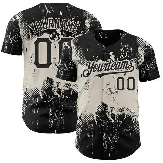 Custom Black Cream 3D Pattern Design Abstract Splatter Grunge Art Authentic Baseball Jersey - Main View