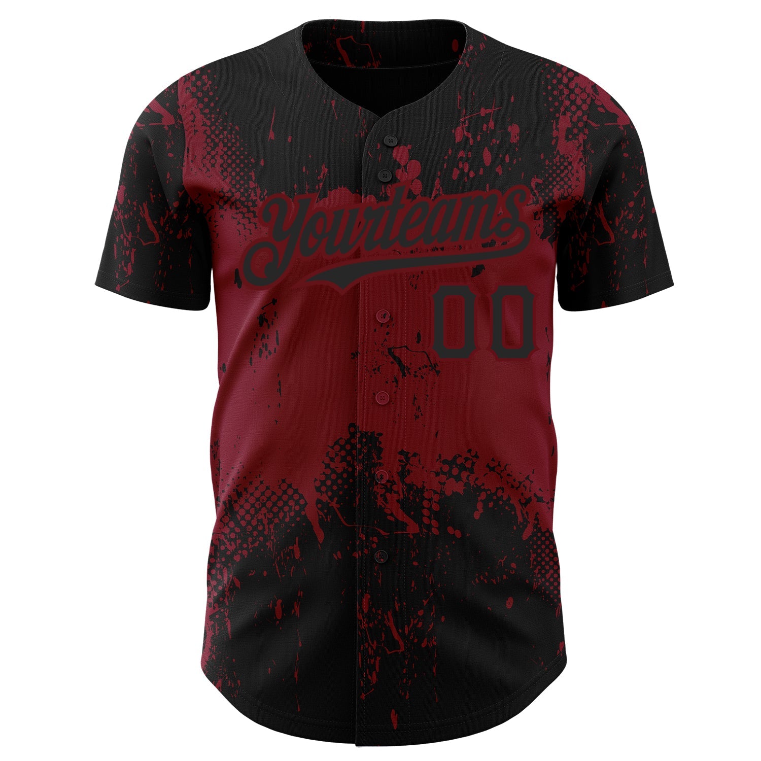 Custom Black Crimson 3D Pattern Design Abstract Splatter Grunge Art Authentic Baseball Jersey view 2