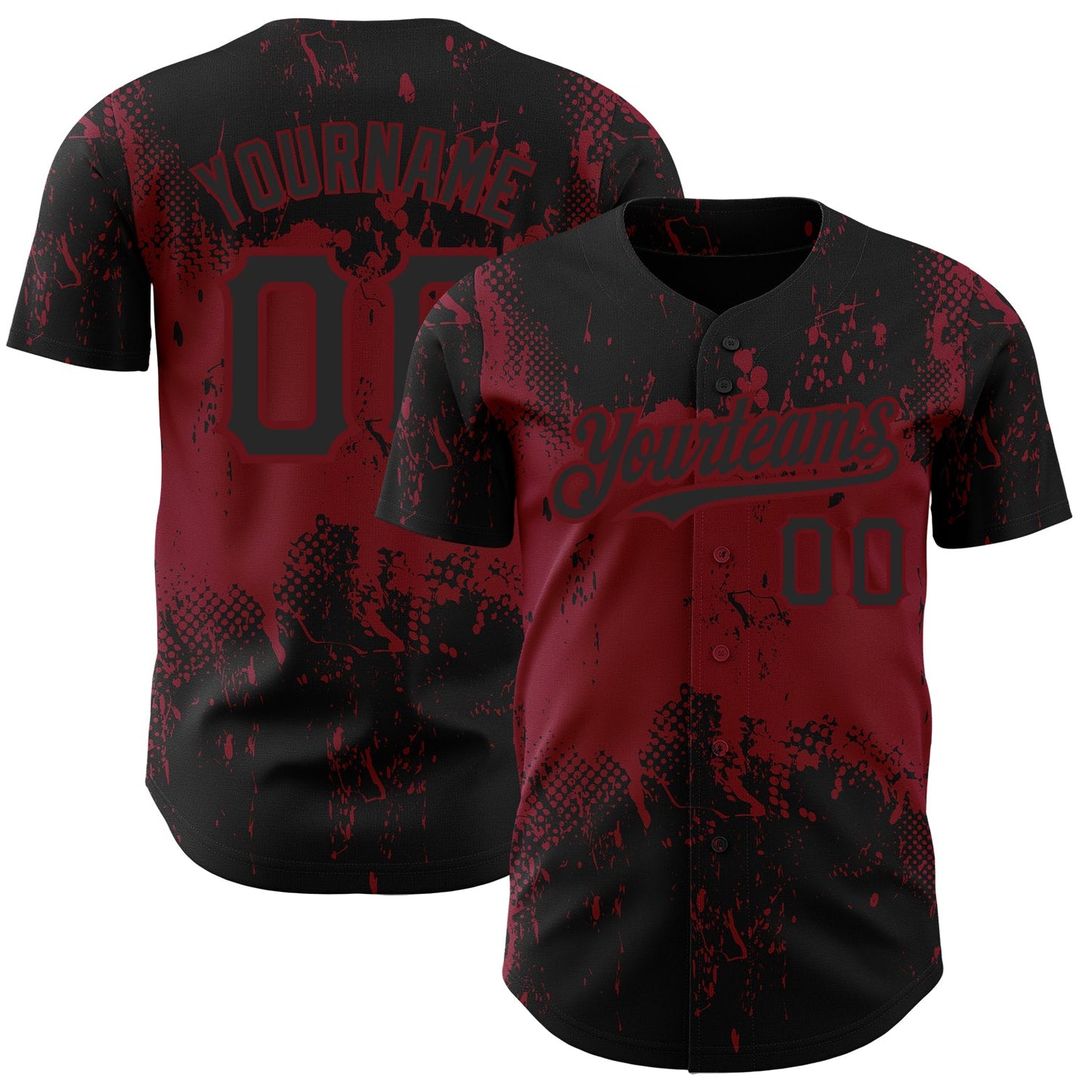 Custom Black Crimson 3D Pattern Design Abstract Splatter Grunge Art Authentic Baseball Jersey - Main View