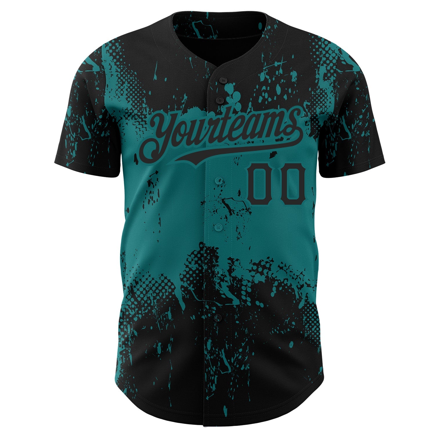 Custom Black Teal 3D Pattern Design Abstract Splatter Grunge Art Authentic Baseball Jersey view 3