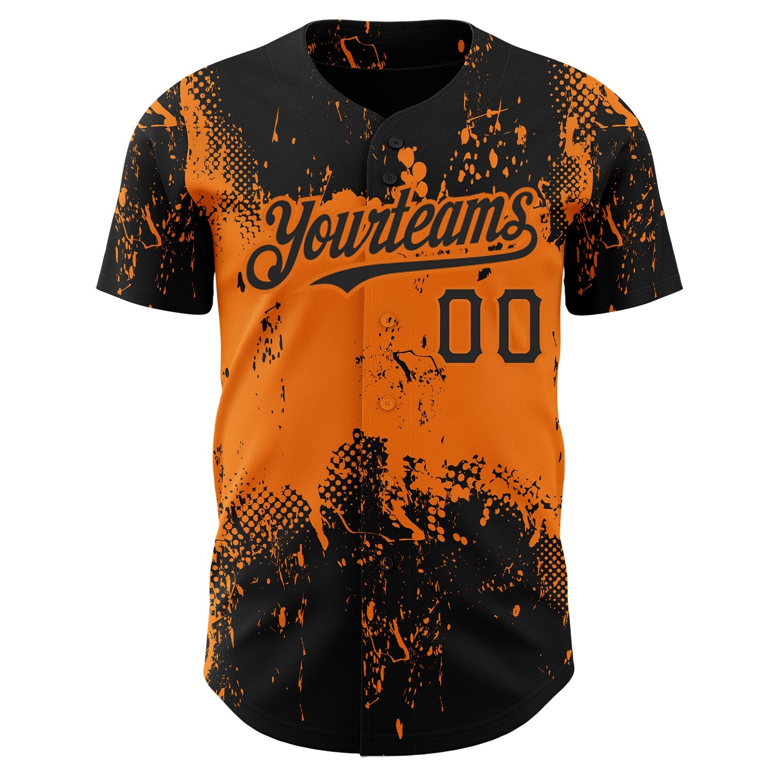 Custom Black Bay Orange 3D Pattern Design Abstract Splatter Grunge Art Authentic Baseball Jersey view 2