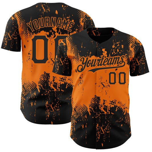 Custom Black Bay Orange 3D Pattern Design Abstract Splatter Grunge Art Authentic Baseball Jersey - Main View