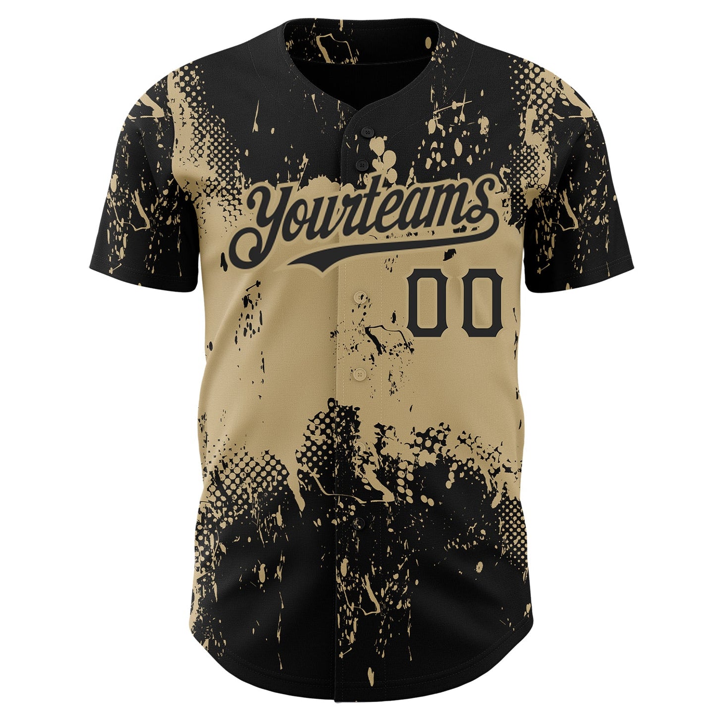 Custom Black Vegas Gold 3D Pattern Design Abstract Splatter Grunge Art Authentic Baseball Jersey view 2