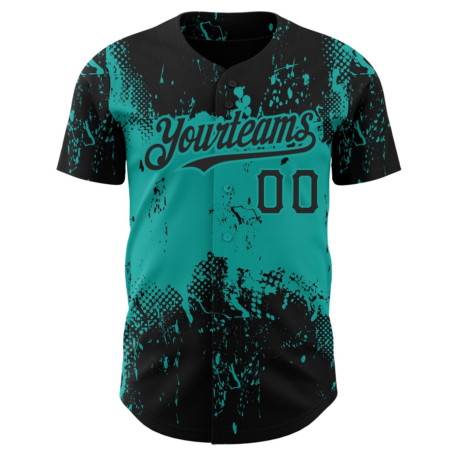 Custom Black Aqua 3D Pattern Design Abstract Splatter Grunge Art Authentic Baseball Jersey view 2