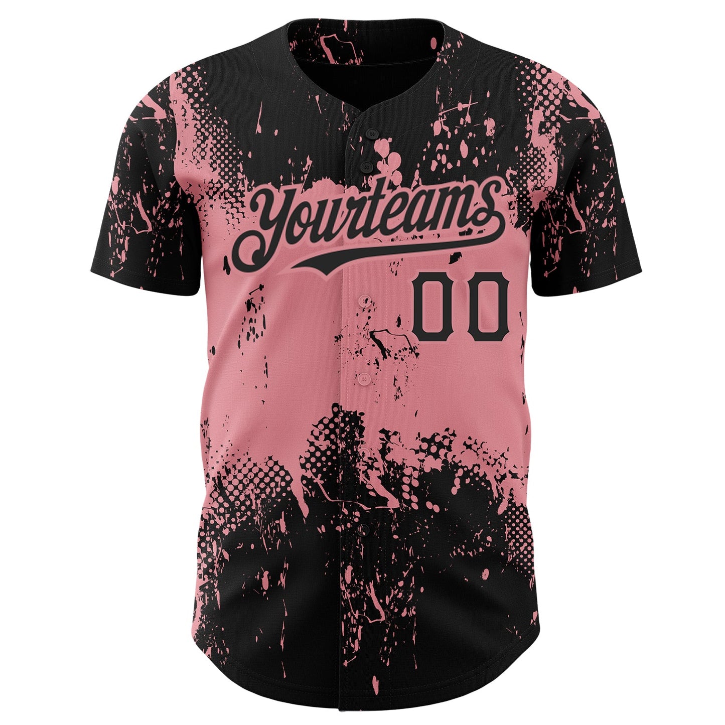 Custom Black Medium Pink 3D Pattern Design Abstract Splatter Grunge Art Authentic Baseball Jersey view 2