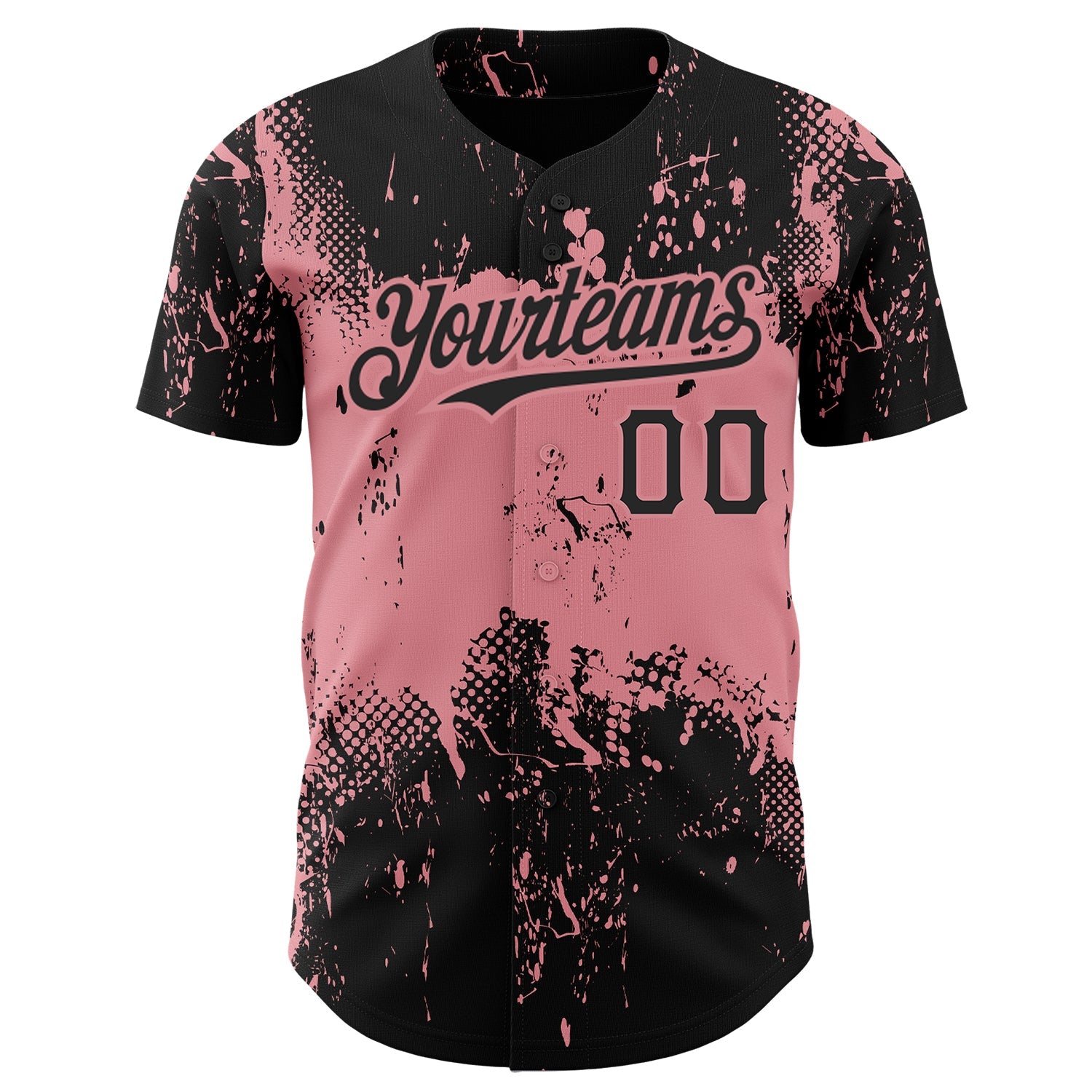 Custom Black Medium Pink 3D Pattern Design Abstract Splatter Grunge Art Authentic Baseball Jersey view 2