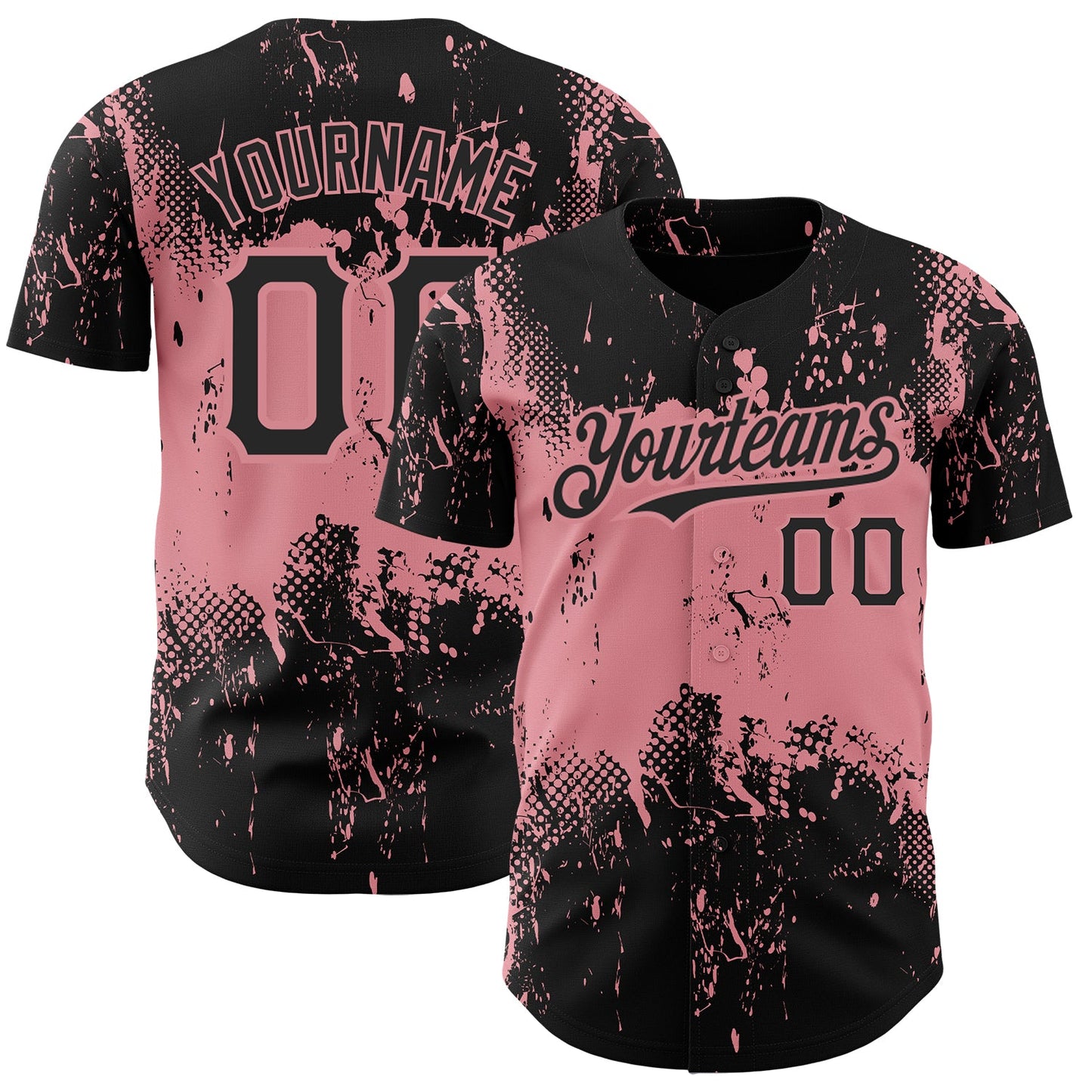 Custom Black Medium Pink 3D Pattern Design Abstract Splatter Grunge Art Authentic Baseball Jersey - Main View