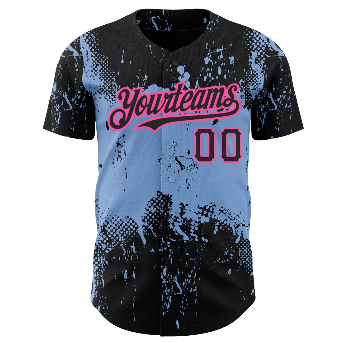 Custom Black Light Blue-Pink 3D Pattern Design Abstract Splatter Grunge Art Authentic Baseball Jersey view 2