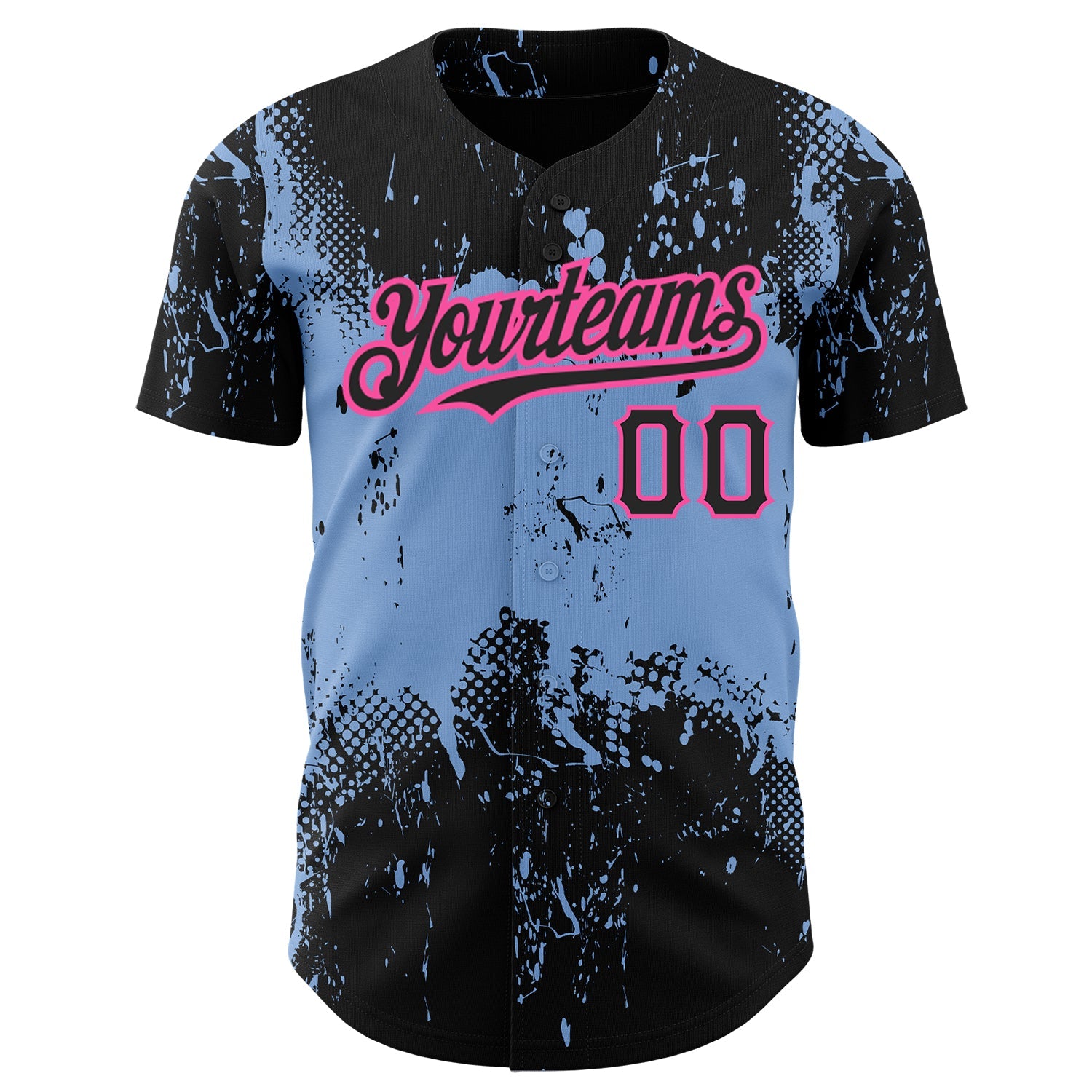 Custom Black Light Blue-Pink 3D Pattern Design Abstract Splatter Grunge Art Authentic Baseball Jersey view 2