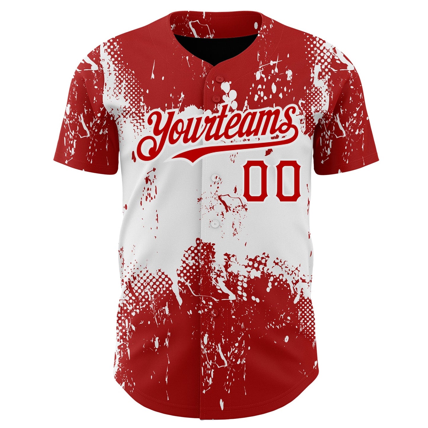 Custom Red White 3D Pattern Design Abstract Splatter Grunge Art Authentic Baseball Jersey view 2