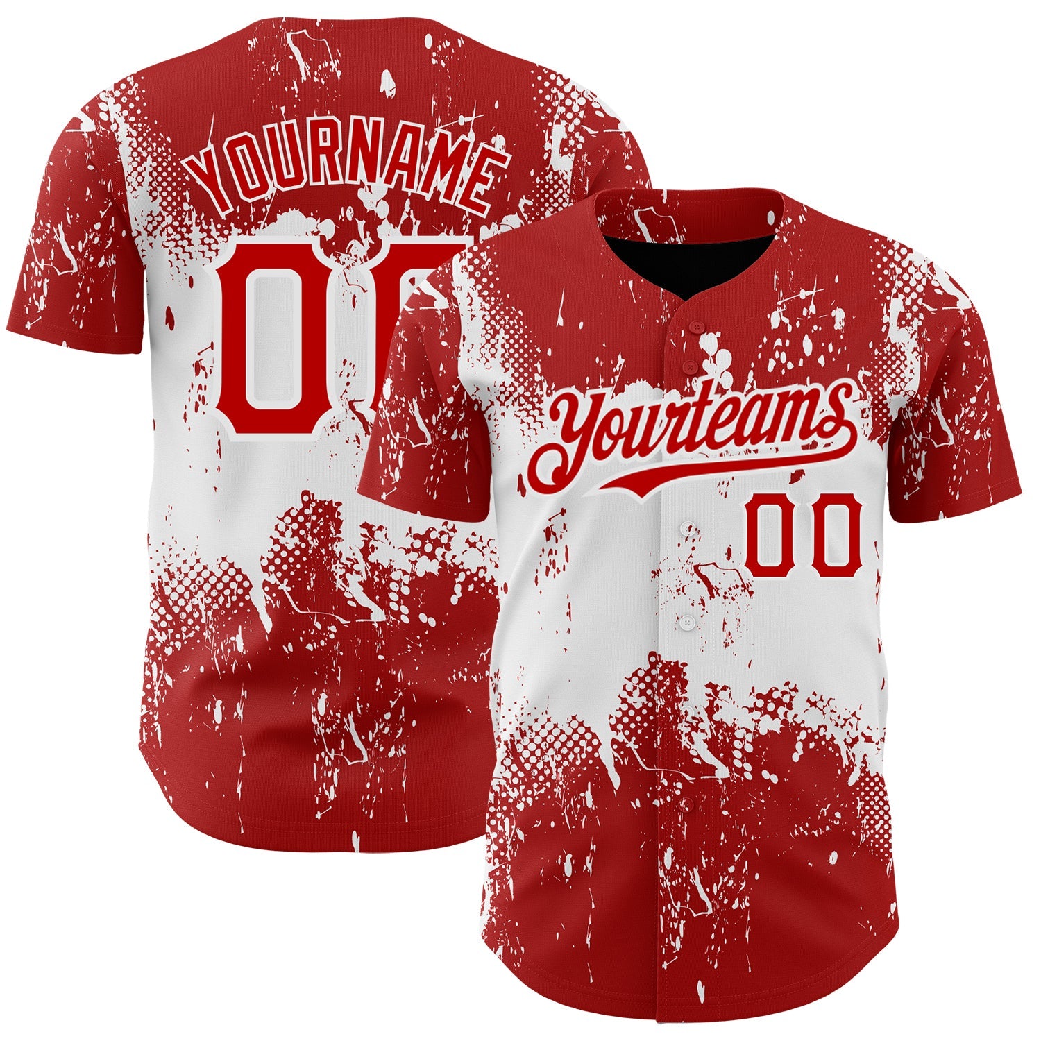 Custom Red White 3D Pattern Design Abstract Splatter Grunge Art Authentic Baseball Jersey - Main View