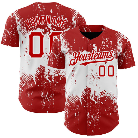 Custom Red White 3D Pattern Design Abstract Splatter Grunge Art Authentic Baseball Jersey - Main View