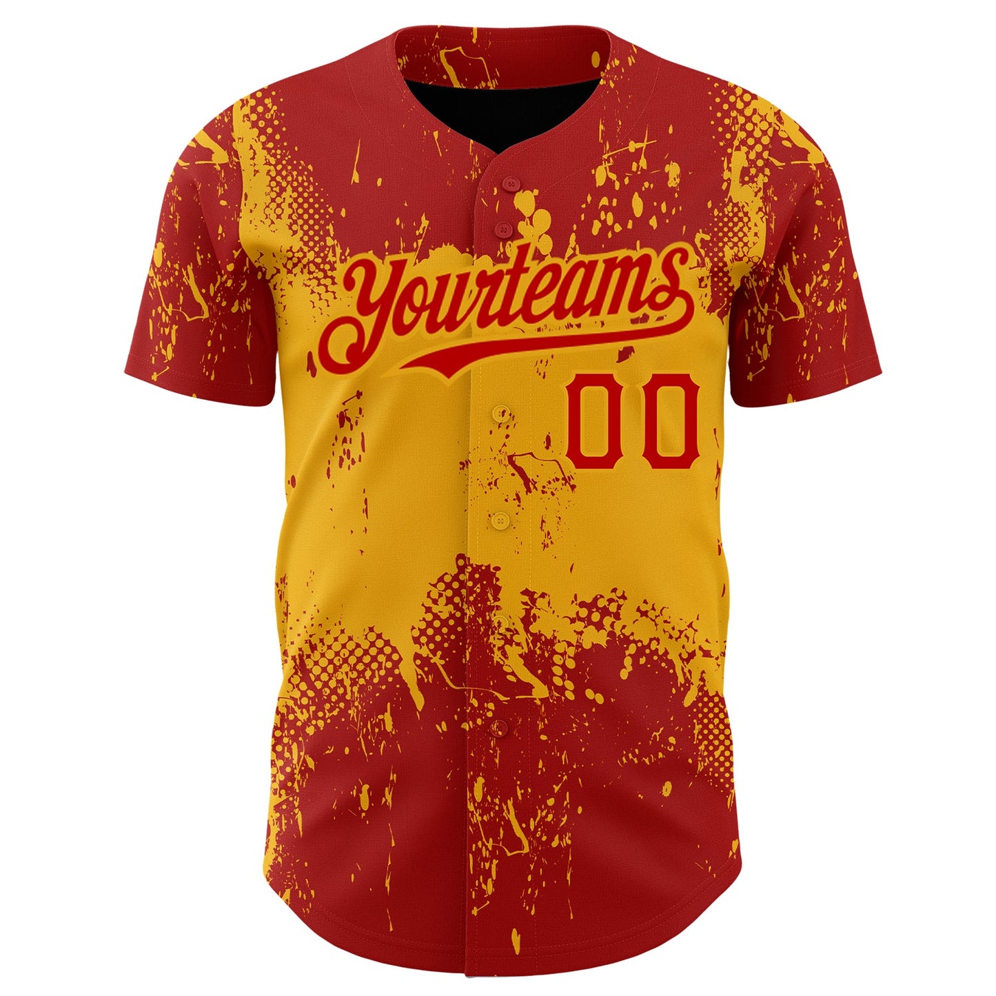Custom Red Gold 3D Pattern Design Abstract Splatter Grunge Art Authentic Baseball Jersey view 2