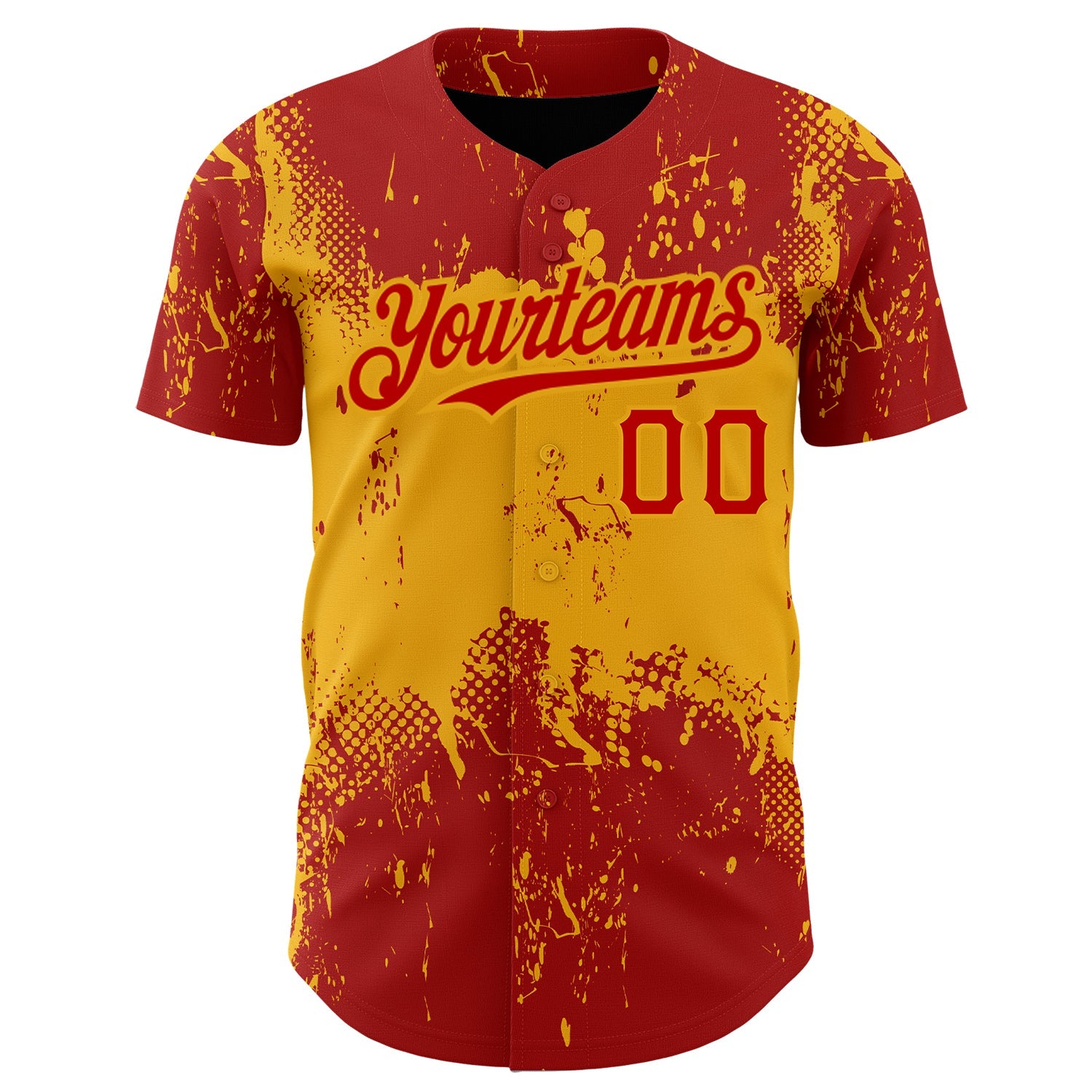 Custom Red Gold 3D Pattern Design Abstract Splatter Grunge Art Authentic Baseball Jersey view 2